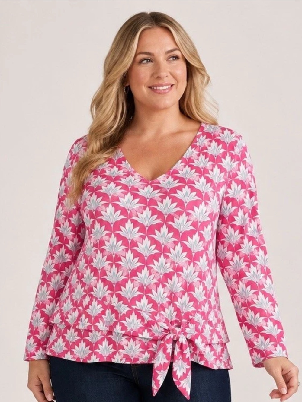 Belle by Kim Gravel Boho Rayon Spandex Lotus Petals Side Tie Top L New A719949